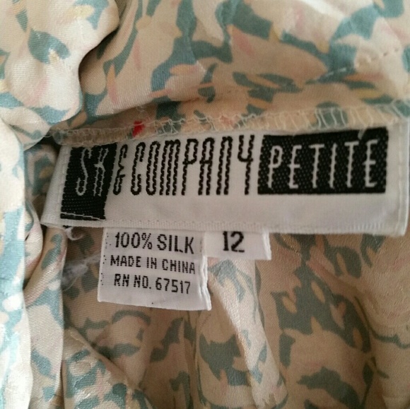 SK Company Cream and mint Green Silk Skirt 12p - Picture 3 of 3